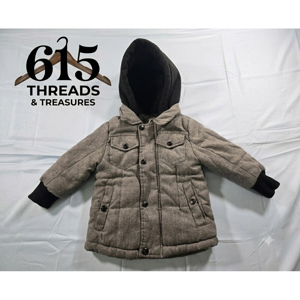 Urban Republic Kids Grey Hooded Puffer Jacket Coat Fleece Lined 24M